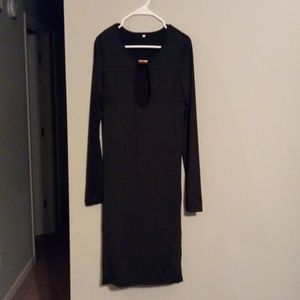 Korean long sleeved black dress with gold detail